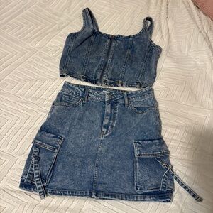 Denim Crop Top and Skirt Set